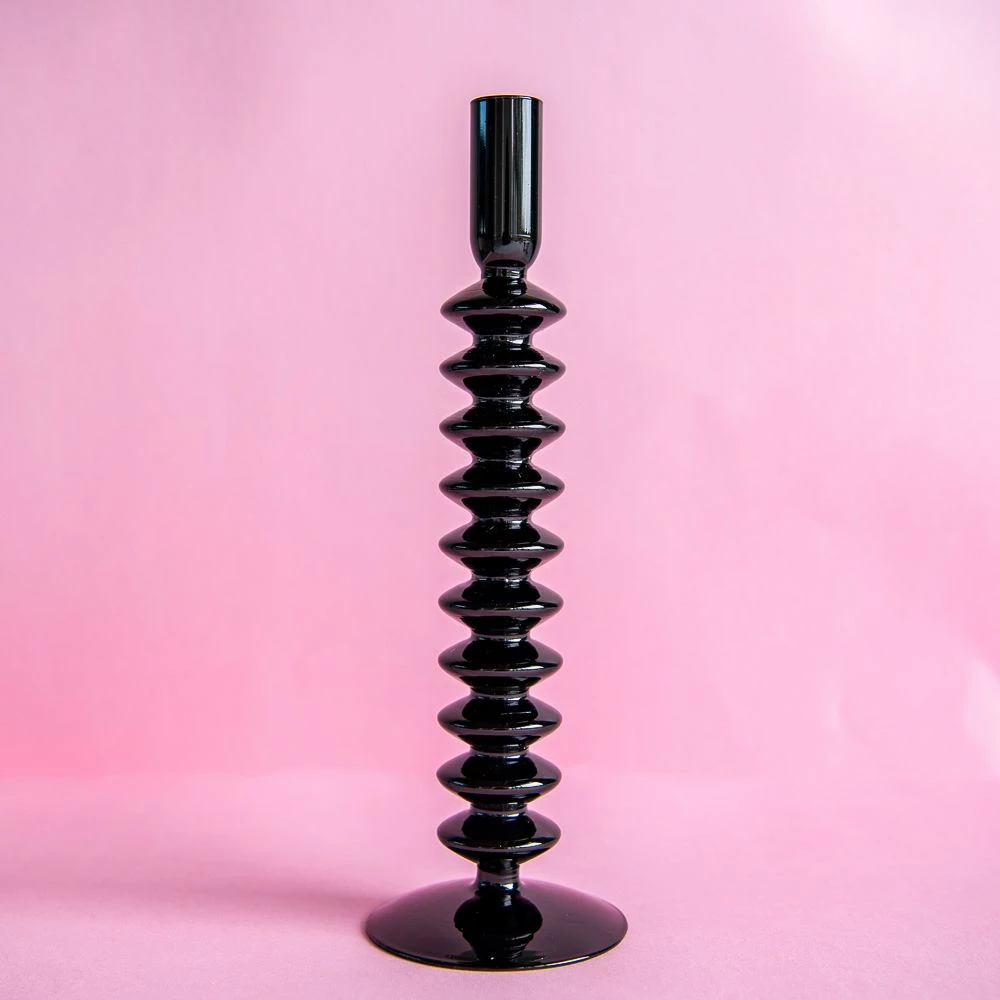 Ohitsperfect Black Ripple Glass Candle Holder 3 Ohitsperfect Black Ripple Glass Candle Holder