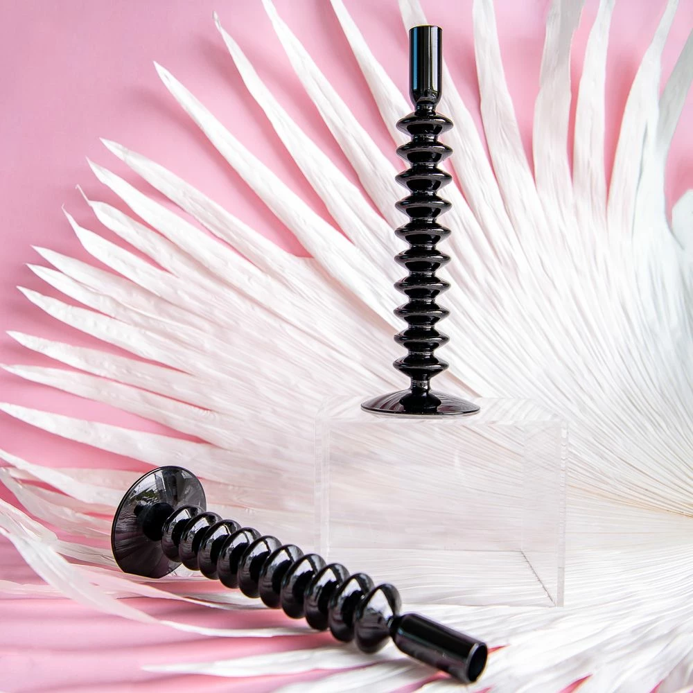 Ohitsperfect Black Ripple Glass Candle Holder 4 Ohitsperfect Black Ripple Glass Candle Holder