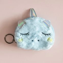 Ohitsperfect Kids Birthday Plush Unicorn Coin Purse Keyring - Powder Blue
