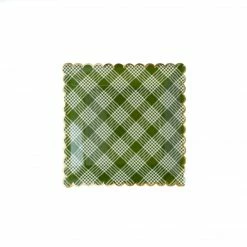 Ohitsperfect Christmas Botanical Green Plaid Scalloped Plate 8pk