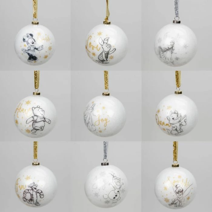 Ohitsperfect Disney Collectable White Glitter Baubles - Set Of 15 Christmas 3 Ohitsperfect Disney Collectable White Glitter Baubles - Set Of 15 Christmas