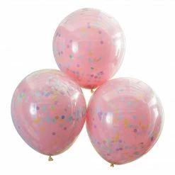 Ohitsperfect Double Layered Pink And Pastel Rainbow Confetti Balloons
