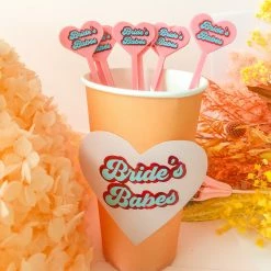 Ohitsperfect Bridal Shower & Hens Bride's Babes Heart Drink Stirrers Set 8pk