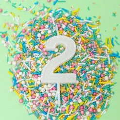 Ohitsperfect Mini White Glitter Cake Candle - Number 2 Kids Birthday