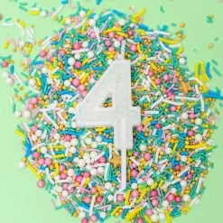 Ohitsperfect Mini White Glitter Cake Candle - Number 4 Kids Birthday