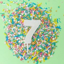 Ohitsperfect Kids Birthday Mini White Glitter Cake Candle - Number 7