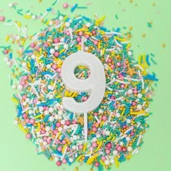 Ohitsperfect Kids Birthday Mini White Glitter Cake Candle - Number 9