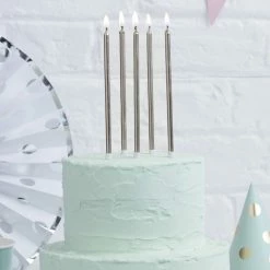 Ohitsperfect Kids Birthday Tall Cake Candles - Silver