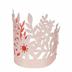 Ohitsperfect Pink Floral Glitter Crowns (8 Set) Kids Birthday