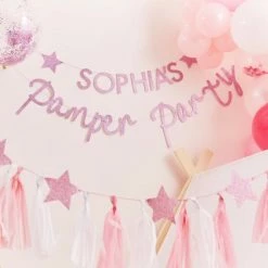 Ohitsperfect Kids Birthday Pink Glitter Personalised Pamper Party Banner
