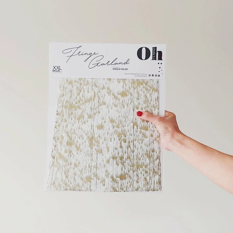 Ohitsperfect Bridal Shower & Hens Fringe Garland - White & Gold Splash 6 Ohitsperfect Bridal Shower & Hens Fringe Garland - White & Gold Splash
