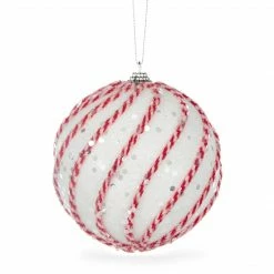 Christmas White And Red Sugar Swirl Bauble