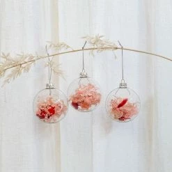 Ohitsperfect Dried Flower Glass Bauble Ornaments – Red/Pink Christmas