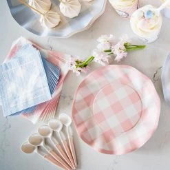 Ohitsperfect Pink Gingham Wavy Paper Dinner Plate