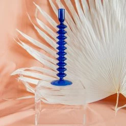 Ohitsperfect Mediterranean Indigo Ripple Glass Candle Holder