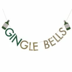 Ohitsperfect Glitter Gingle Bells Christmas Gin Party Bunting - GOLD GLITTER