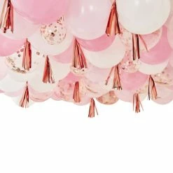Ohitsperfect Blush White & Rose Gold Ceiling Balloons With Tassels Bridal Shower & Hens