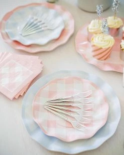 Ohitsperfect Periwinkle Gingham Wavy Paper Salad Plate Kids Birthday