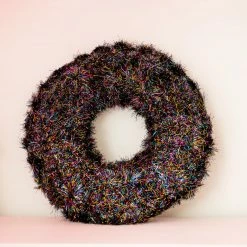 Ohitsperfect Christmas Holographic Black Tinsel Pom Pom Wreath