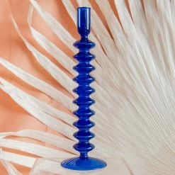 Ohitsperfect Mediterranean Indigo Ripple Glass Candle Holder