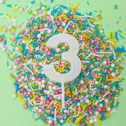 Ohitsperfect Mini White Glitter Cake Candle - Number 3