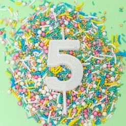 Ohitsperfect Mini White Glitter Cake Candle - Number 5 Kids Birthday