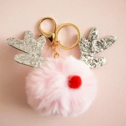 Ohitsperfect Christmas Elk Pom Pom Glitter Key Ring