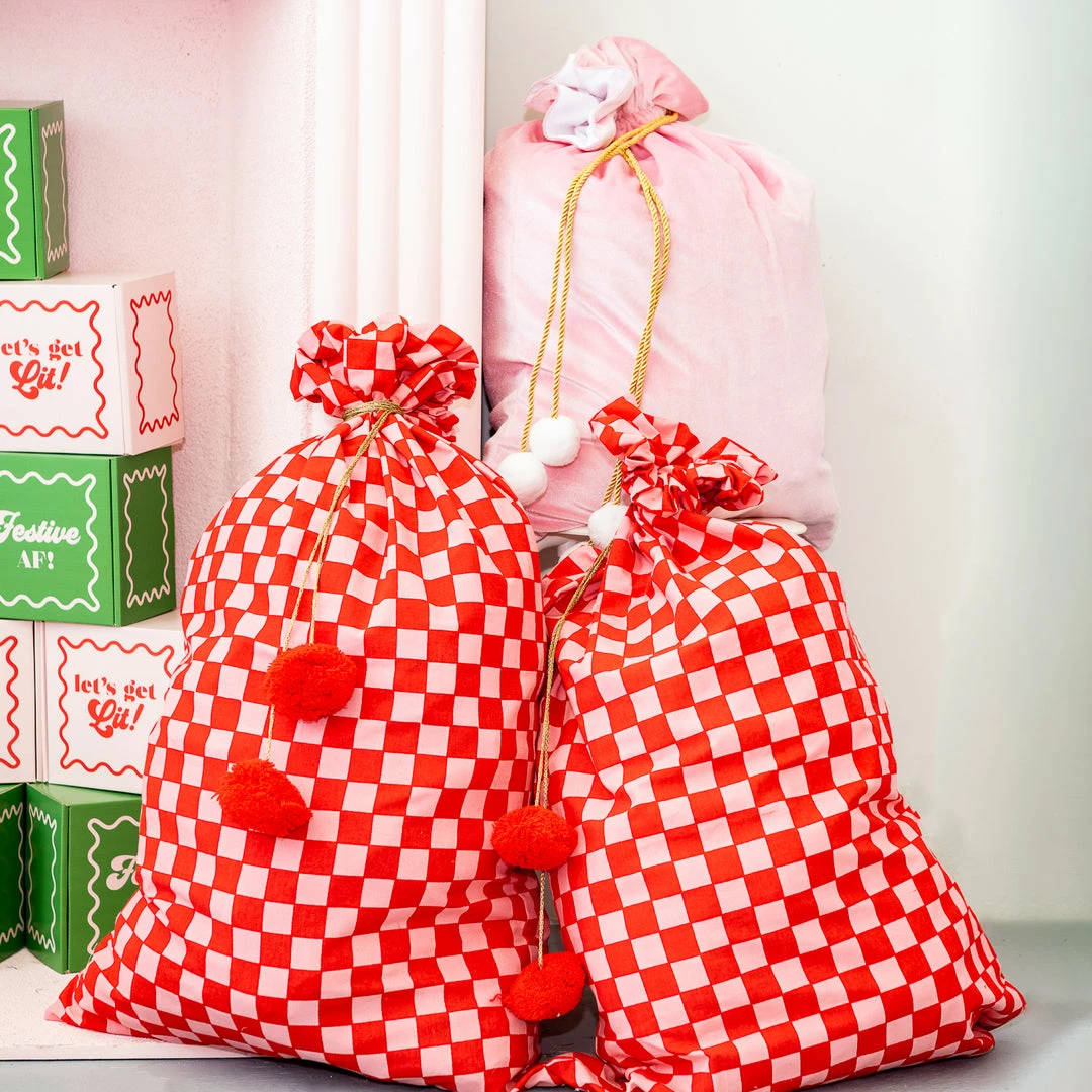 Ohitsperfect Red Pink Checkered Santa Sack 4 Ohitsperfect Red Pink Checkered Santa Sack