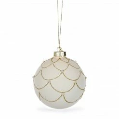 Christmas Scalloped Deco Glass Bauble With Pearls